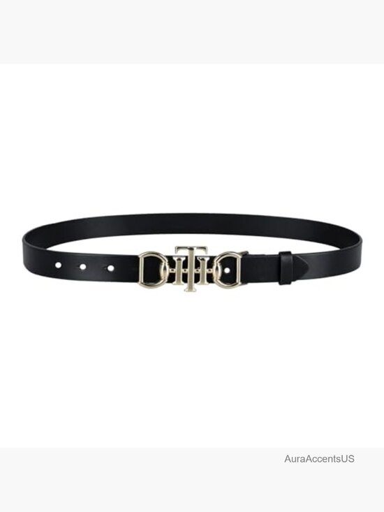Horsebit Statement Buckle Skinny Fashion Leather Belt for Jeans, Trousers, main image 3